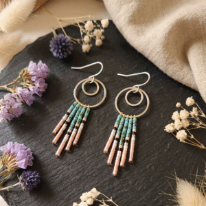 Boucles d'Oreilles Argentées "Cascade" — Double Anneau & Franges Miyuki