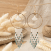 Boucles d'Oreilles Dorées "Lagon" — Franges Miyuki & Émail Blanc