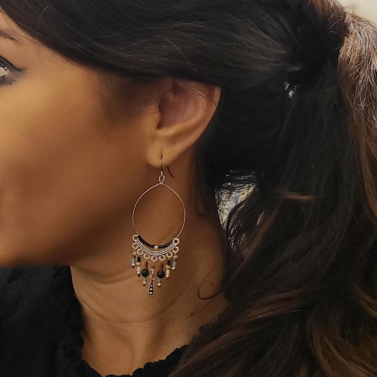 Boucles Pendantes Orientales En Perles Naturelles Et Miyuki | Goutte Argentée | Style Bohème Chic | Poamongaux | Fait Main