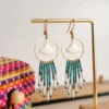 Boucles Bohèmes Turquoise Et Dorées | Émail Blanc Et Perles Miyuki | Anneau Acier Inoxydable | Fait Main | Poamongaux