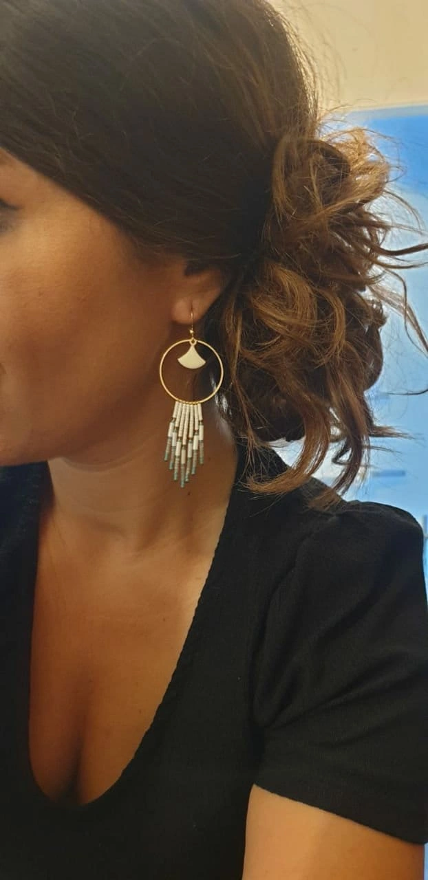 Boucles d’Oreilles Bohèmes Vert d’Eau Avec Nacre Et Miyuki