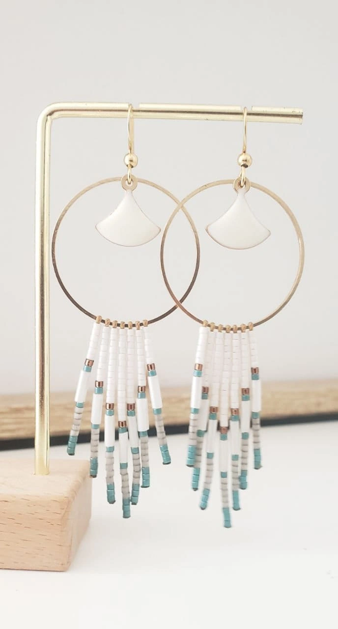 Boucles d’Oreilles Bohèmes Vert d’Eau Avec Nacre Et Miyuki