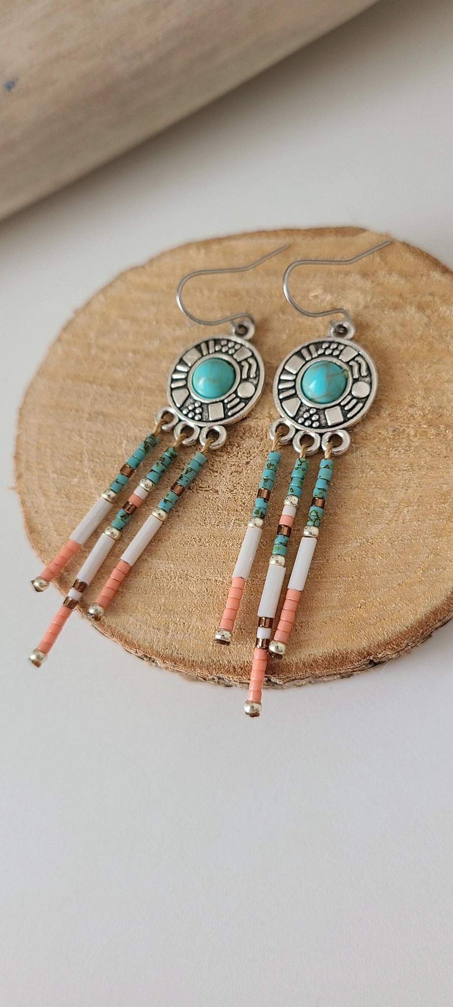 Boucles d’Oreilles Ethniques Bleues Avec Cabochon Et Perles Miyuki