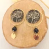 Boucles D’Oreilles Cercle Doré Avec Perle Noire Et Pampille
