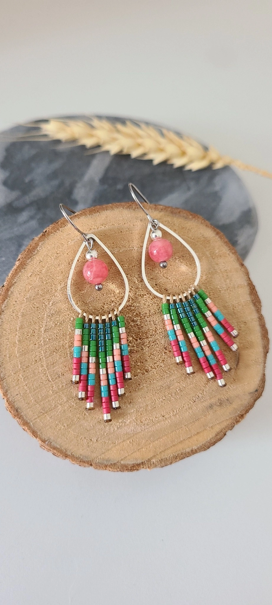 Boucles d’Oreilles Bohèmes Multicolores Avec Perle Naturelle Et Perles Miyuki