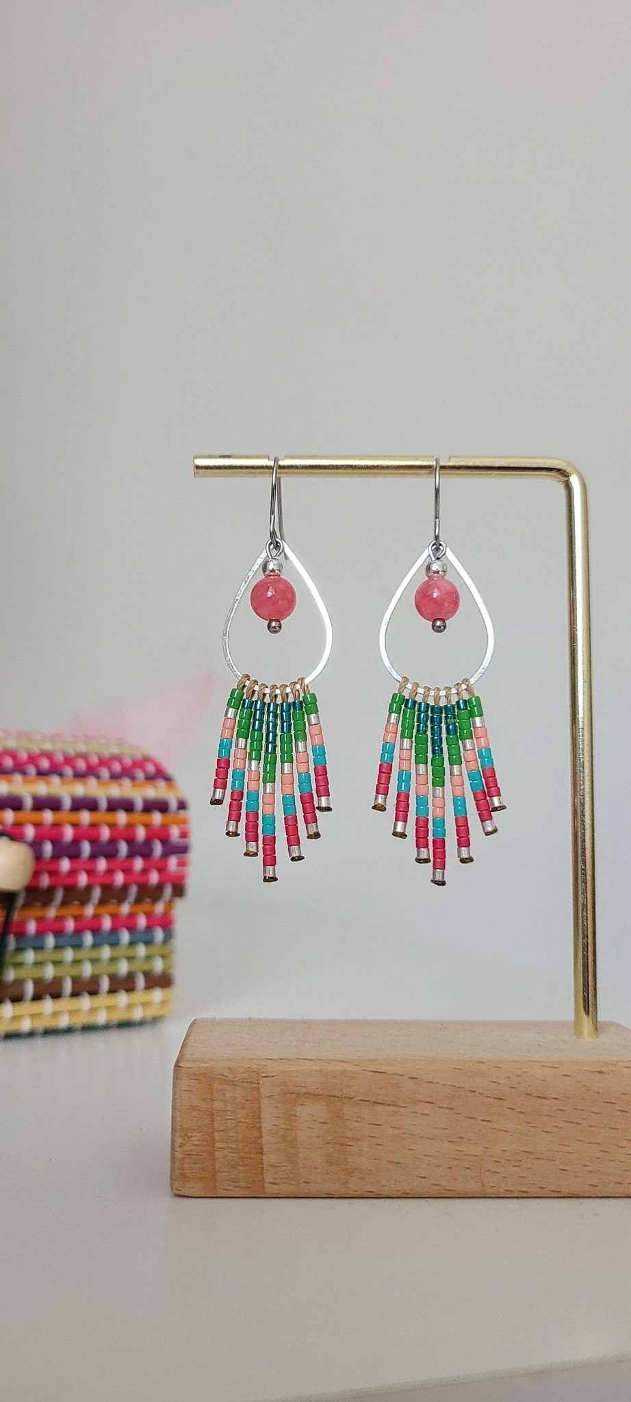 Boucles d’Oreilles Bohèmes Multicolores Avec Perle Naturelle Et Perles Miyuki
