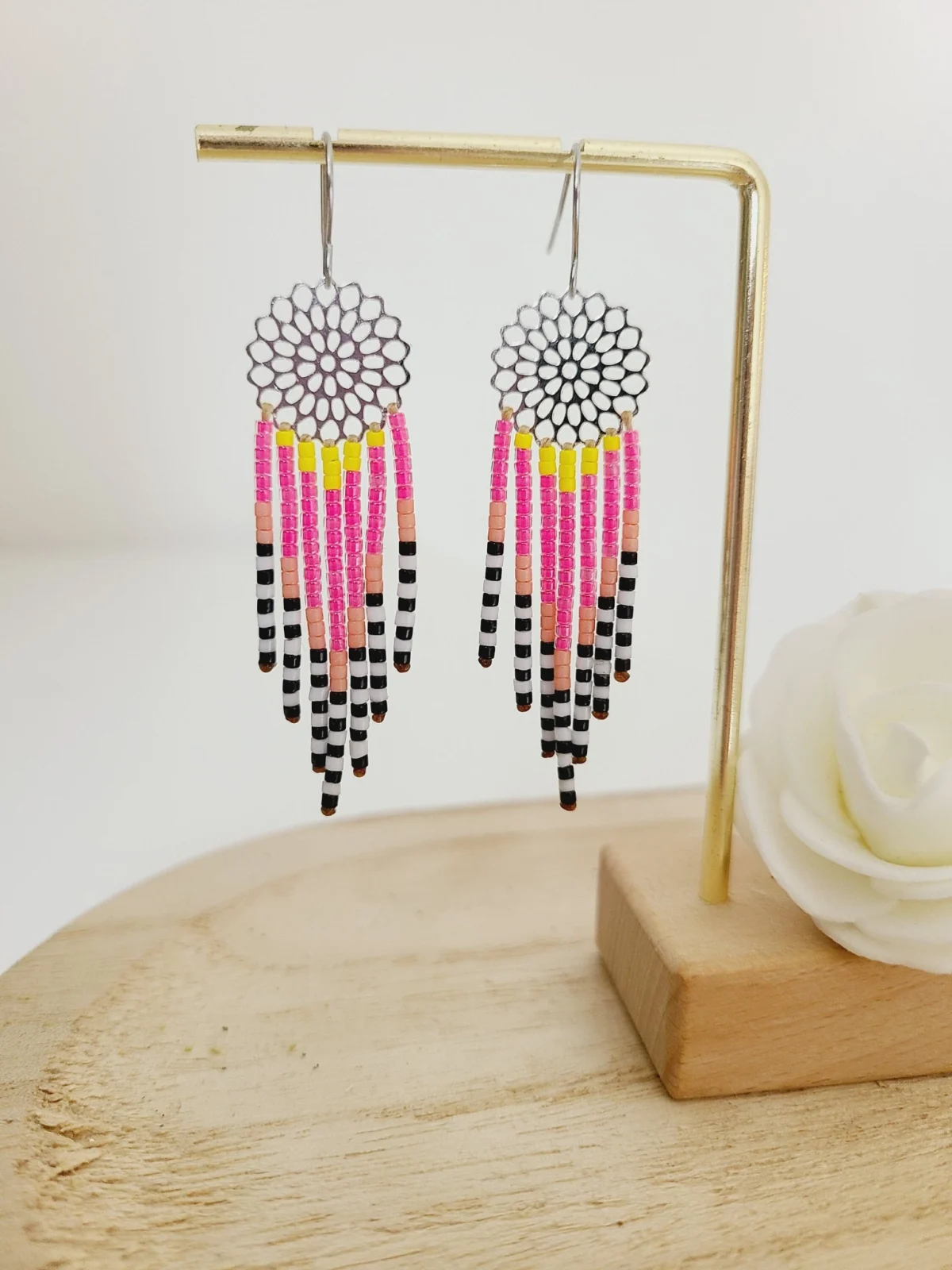 Boucles d’Oreilles Bohèmes En Perles Miyuki Tissées À La Main