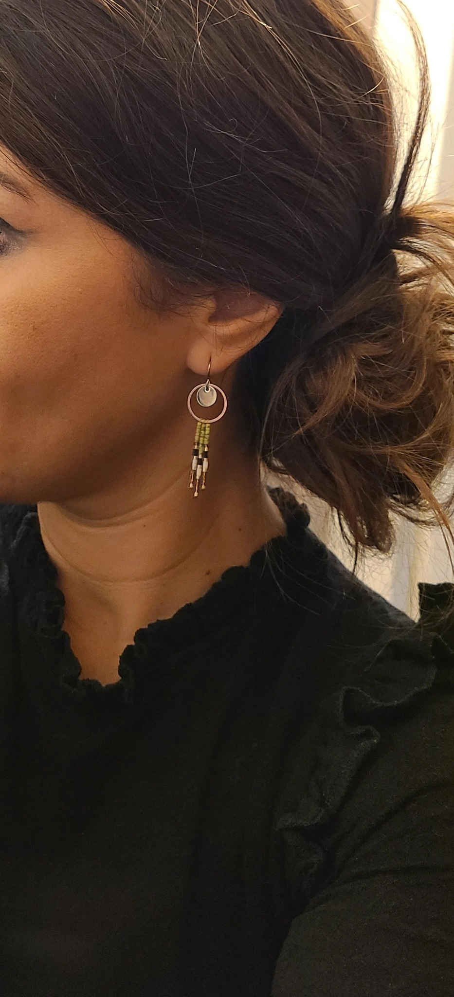 Boucles d’Oreilles Pendantes Vert Amande En Perles Miyuki
