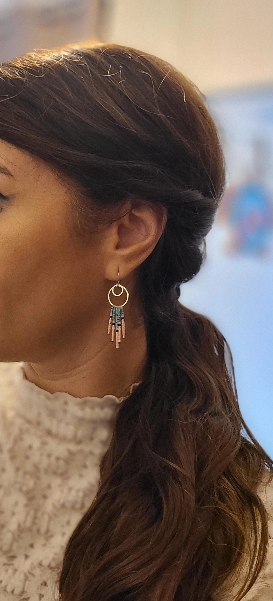 Boucles d’Oreilles Bohèmes Turquoise Et Rose En Miyuki