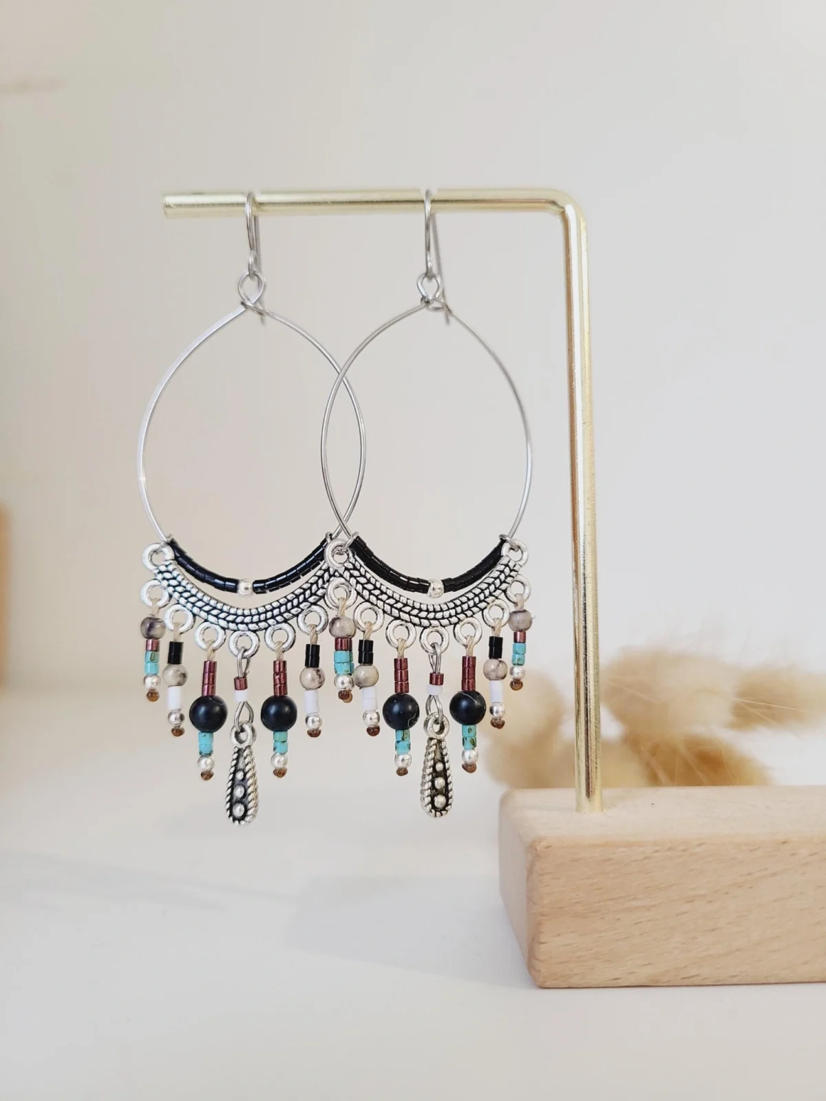 Boucles Pendantes Orientales En Perles Naturelles Et Miyuki