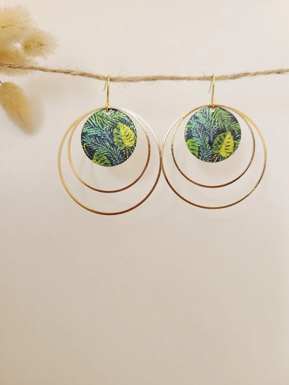 Boucles D’Oreilles Style Japonais Multi-Cercles Feuillage Tropical