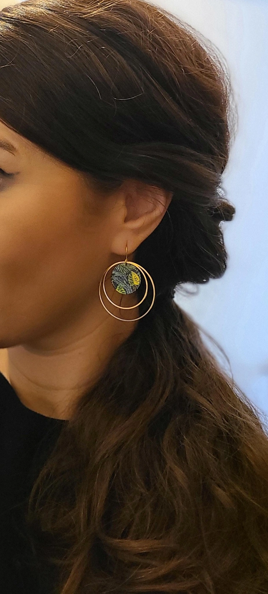 Boucles D’Oreilles Style Japonais Multi-Cercles Feuillage Tropical