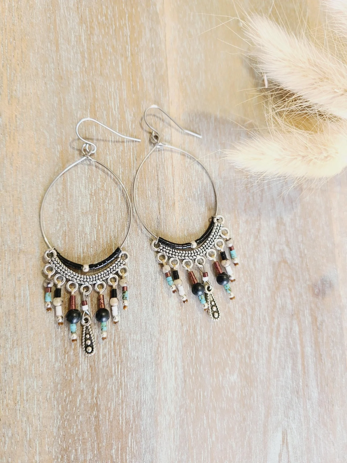 Boucles Pendantes Orientales En Perles Naturelles Et Miyuki