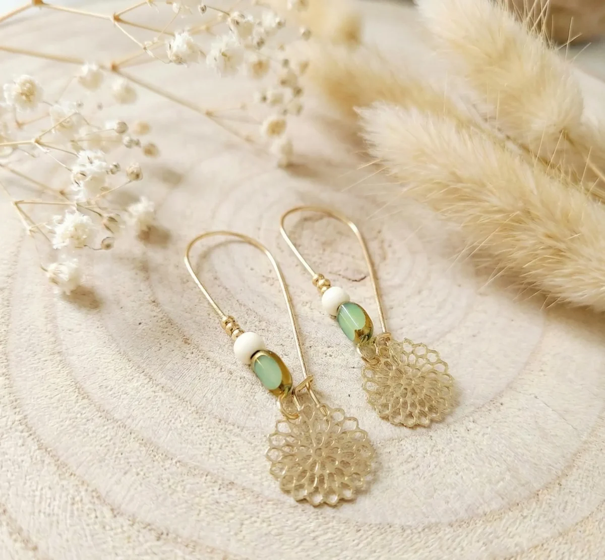 Boucles d'Oreilles Dorées "Mandala Bohème" — Rosace & Perles