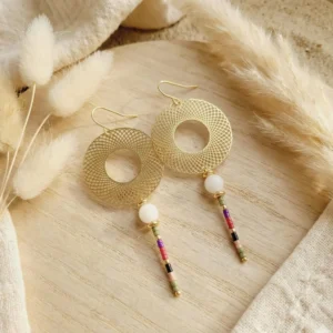 Boucles d'Oreilles Dorées "Filet Bohème" — Disques Ajourés & Miyuki