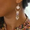 Boucles d’Oreilles Bohèmes Blanches | Nacre Et Perles Miyuki | Anneau Argenté Léger | Poamongaux | Fait Main