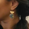 Boucles D’Oreilles Japonaises Dorées Avec Cercle Et Demi-Cercle En Laiton