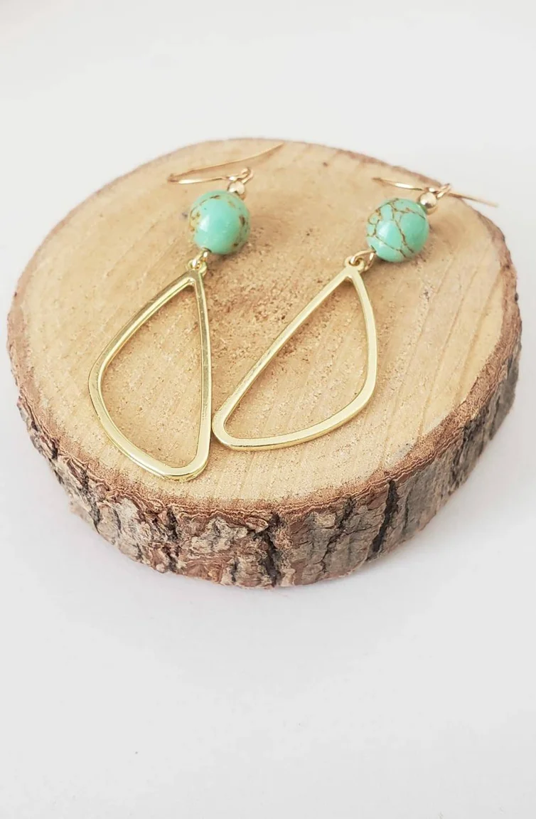 Boucles D’Oreilles Pendantes Dorées Avec Perle Howlite Turquoise