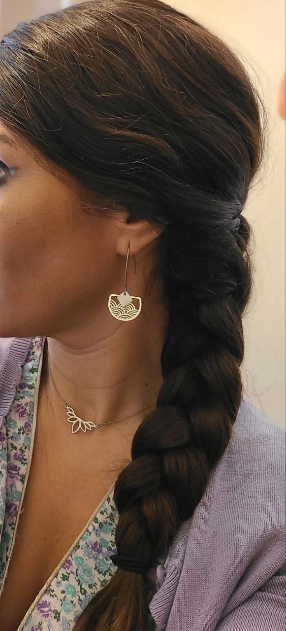 Boucles D’Oreilles Pendantes Ajourées Dorées En Laiton Et Acier Inoxydable