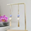 Boucles d’Oreilles Pendantes Agate Et Howlite Ivoire Dorées – Bijou Fait Main