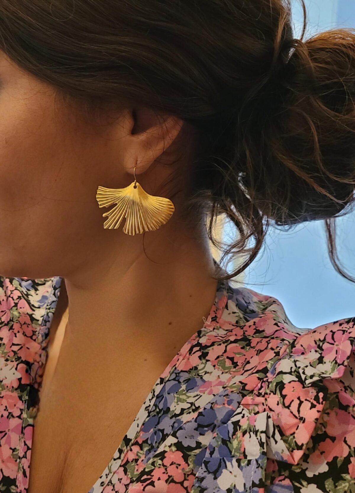 Boucles d'Oreilles "Feuille de Ginkgo" — Grand Format Doré