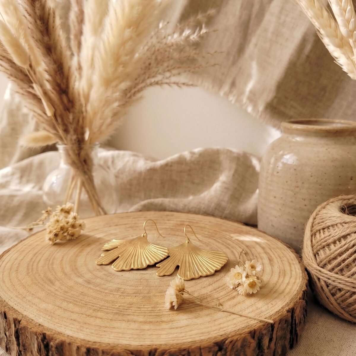 Boucles d'Oreilles "Feuille de Ginkgo" — Grand Format Doré