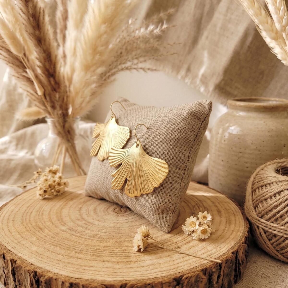Boucles d'Oreilles "Feuille de Ginkgo" — Grand Format Doré