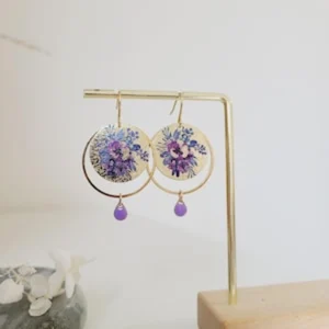boucles_4_1200x1200 Boucles japonaises dorées motif floral violet – goutte lavande en résine