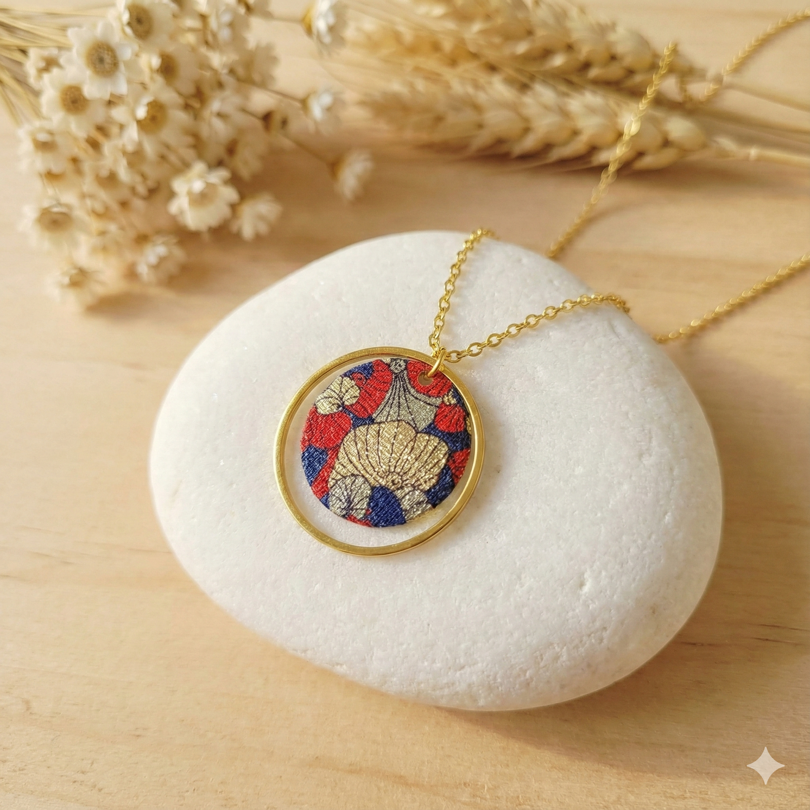 Collier Cercle Créole Doré & Sequin Japonais Ginkgo – Acier Inoxydable