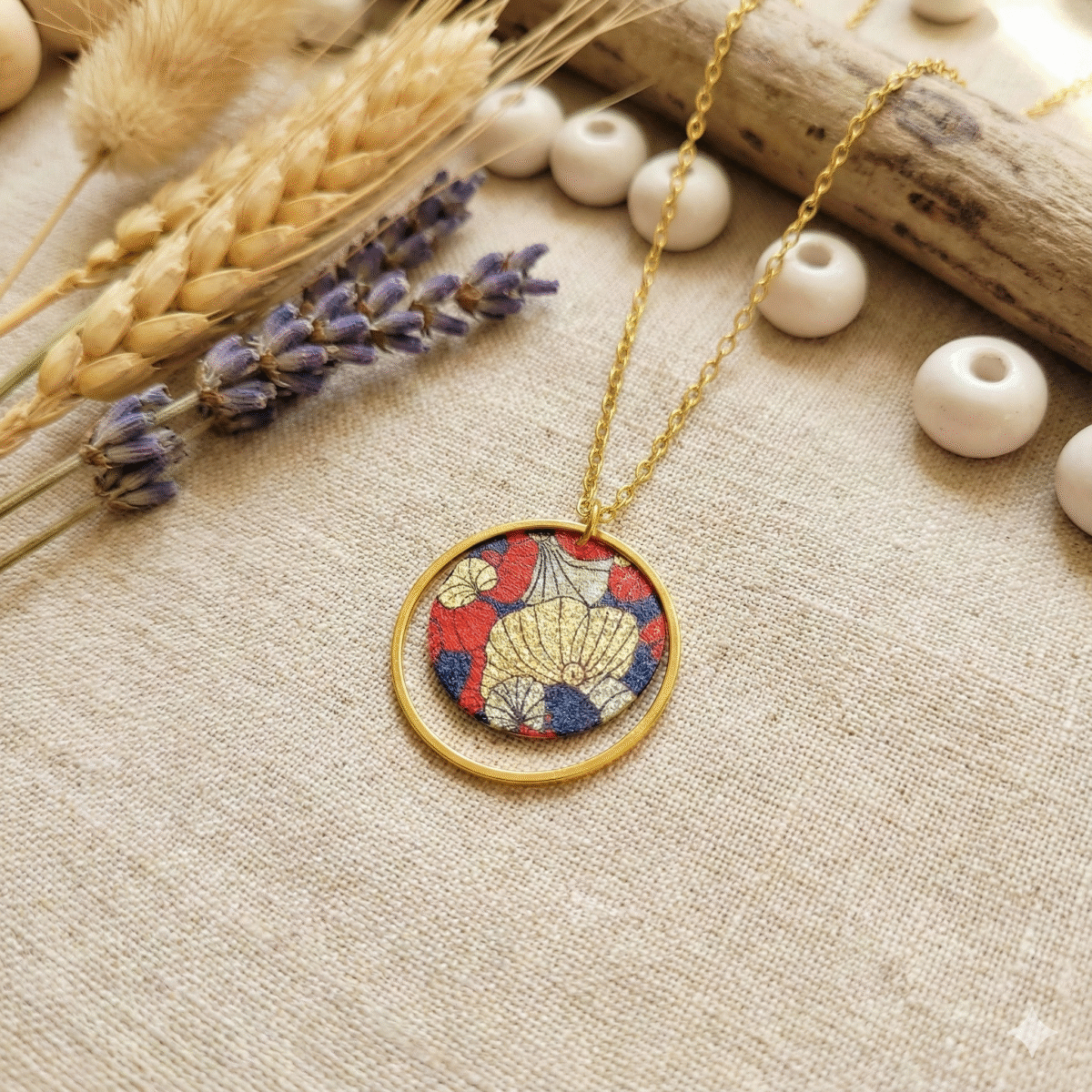 Collier Cercle Créole Doré & Sequin Japonais Ginkgo – Acier Inoxydable