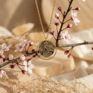 Collier Doré Pendentif Rond Fleuri En Laiton