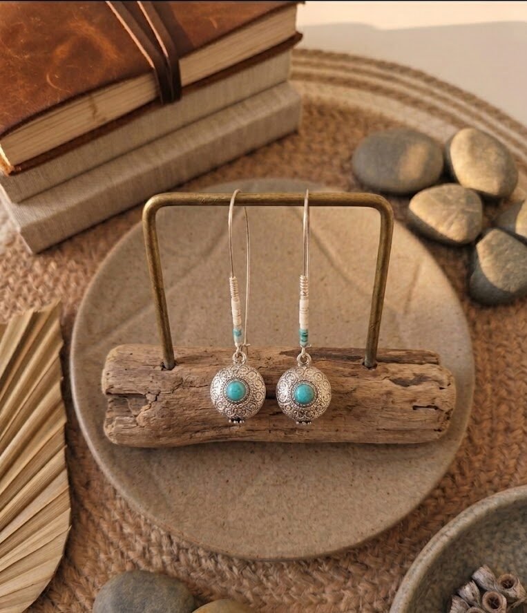 6 Boucles d'Oreilles "Talisman Turquoise" — Médaillon & Perles Miyuki