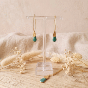 Parure Dorée "Vert Sapin" — Collier & Créoles Assortis
