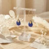 Créoles Dorées "Goutte Bleu Roi" — Émail & Détail Martelé