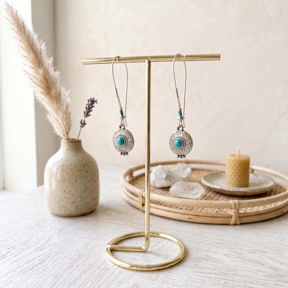 il_fullxfull.8218707466_ako3 Boucles d'Oreilles "Talisman Turquoise" — Médaillon & Perles Miyuki