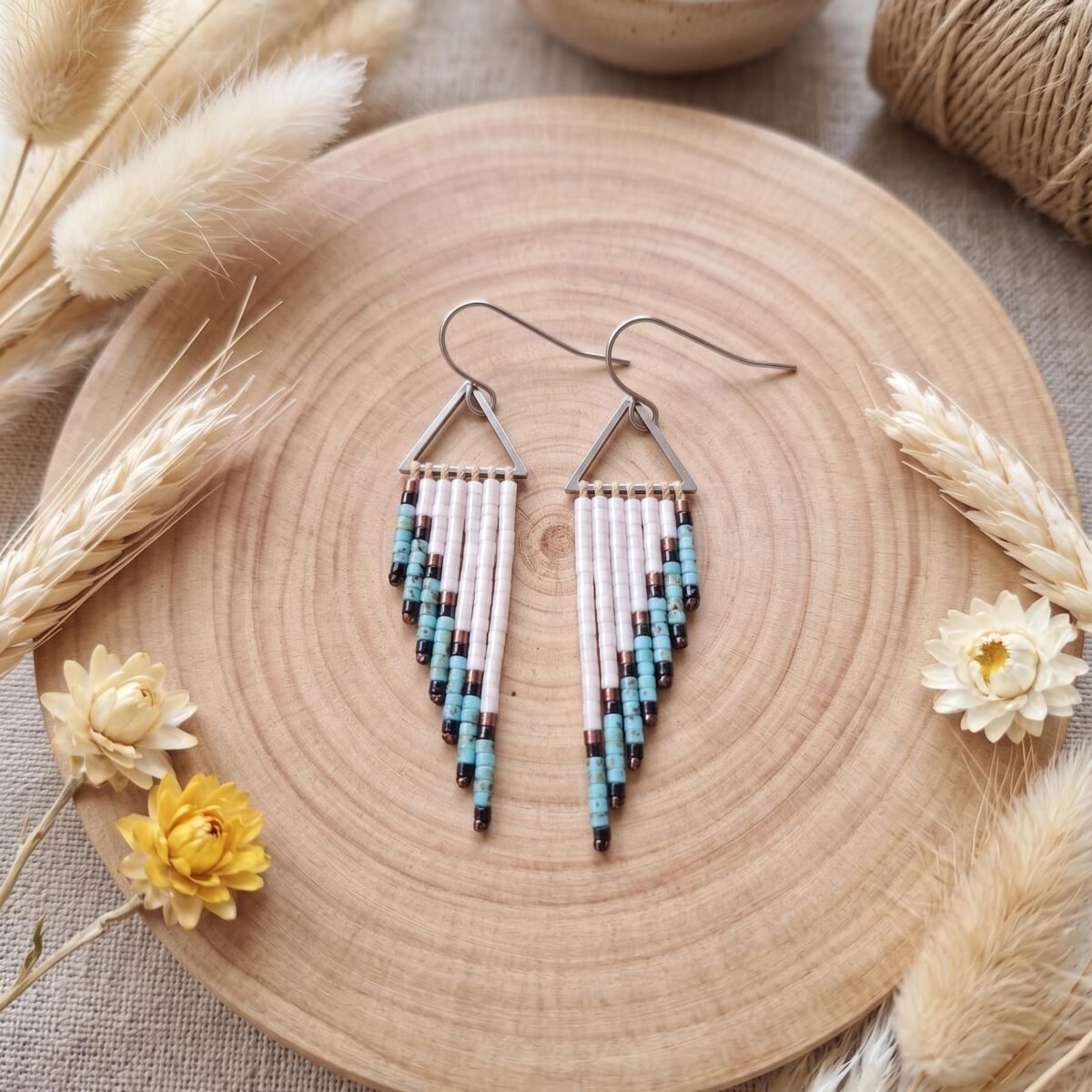 Boucles d'Oreilles Tissées "Éclat Turquoise" — Franges Miyuki