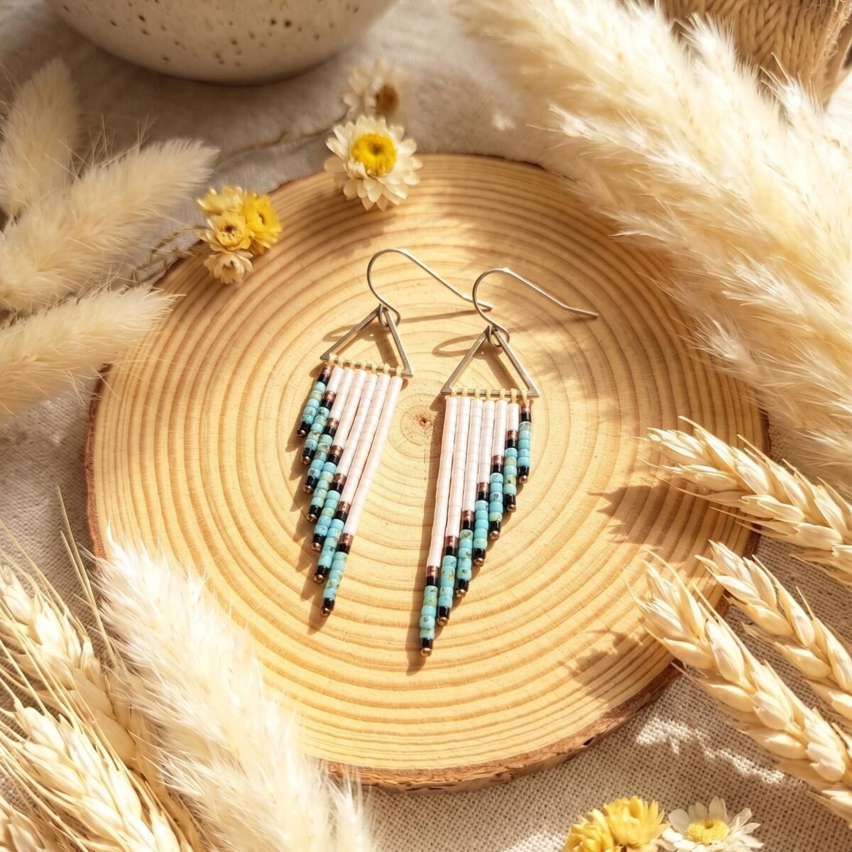 Boucles d'Oreilles Tissées "Éclat Turquoise" — Franges Miyuki