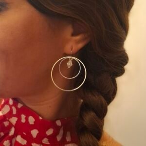 Boucles d'Oreilles Argentées "Écho Bohème" — Double Cercle & Losange