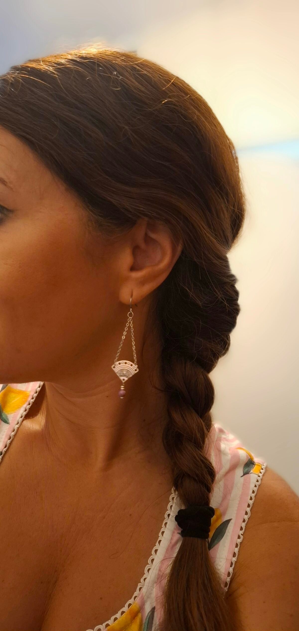 Boucles d'Oreilles Argentées "Éventail Bohème" — Chaînette & Howlite Rose