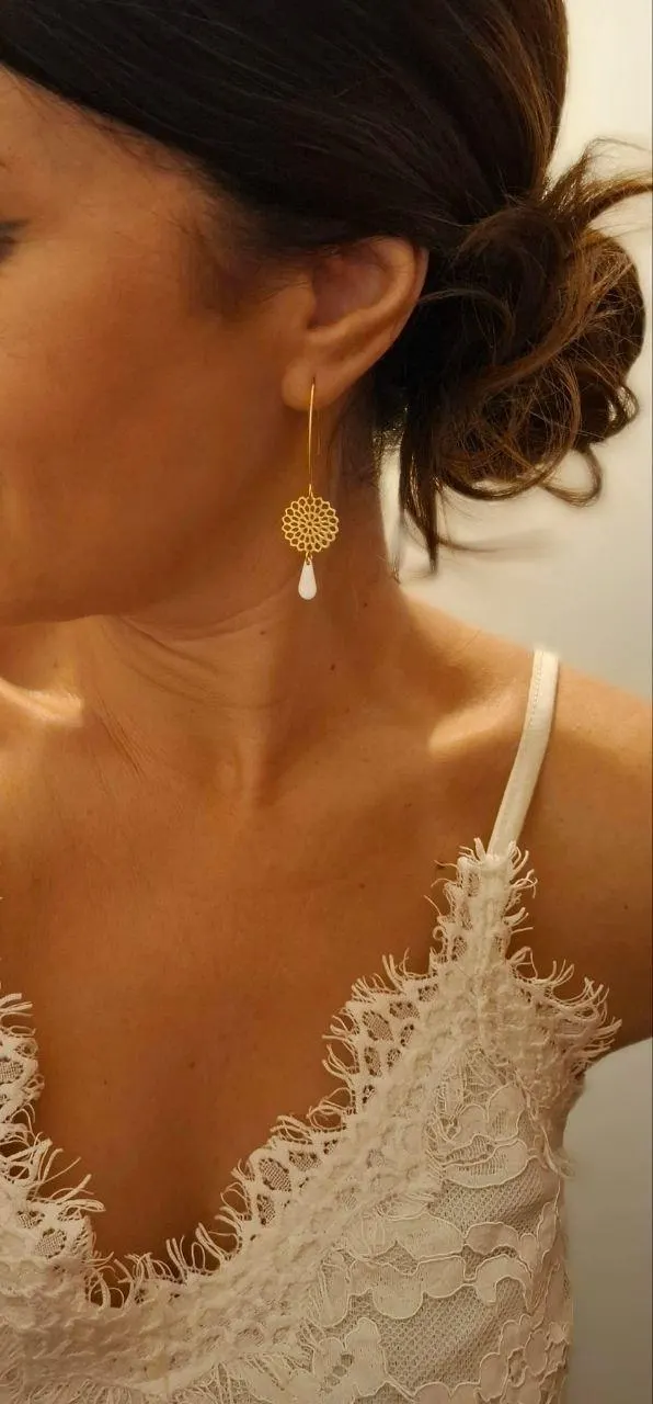 boucles-oreilles-rosace-mariage-portee Boucles d'oreilles rosace mariage portées, idéales cérémonie