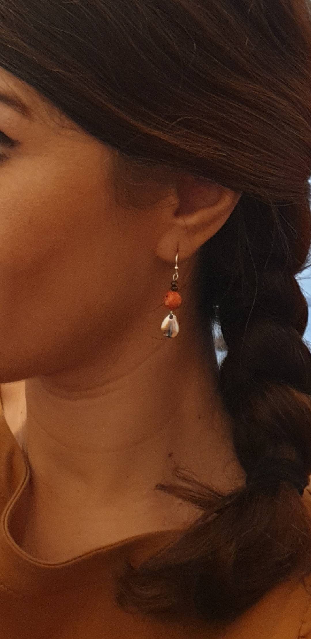 Boucles d'Oreilles Argentées "Corail" — Perles Orange & Goutte - photo 2 Boucles d'Oreilles Argentées "Corail" — Perles Orange & Goutte - photo 2
