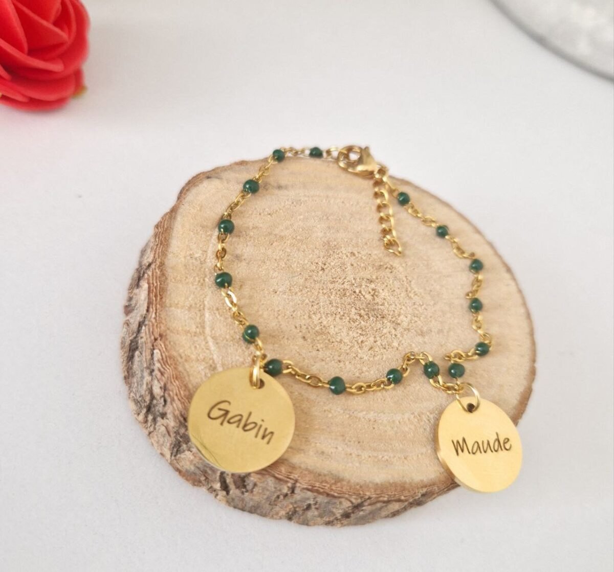 Bracelet personnalisé médaille gravée et chaîne perlée – 14 couleurs - photo 4