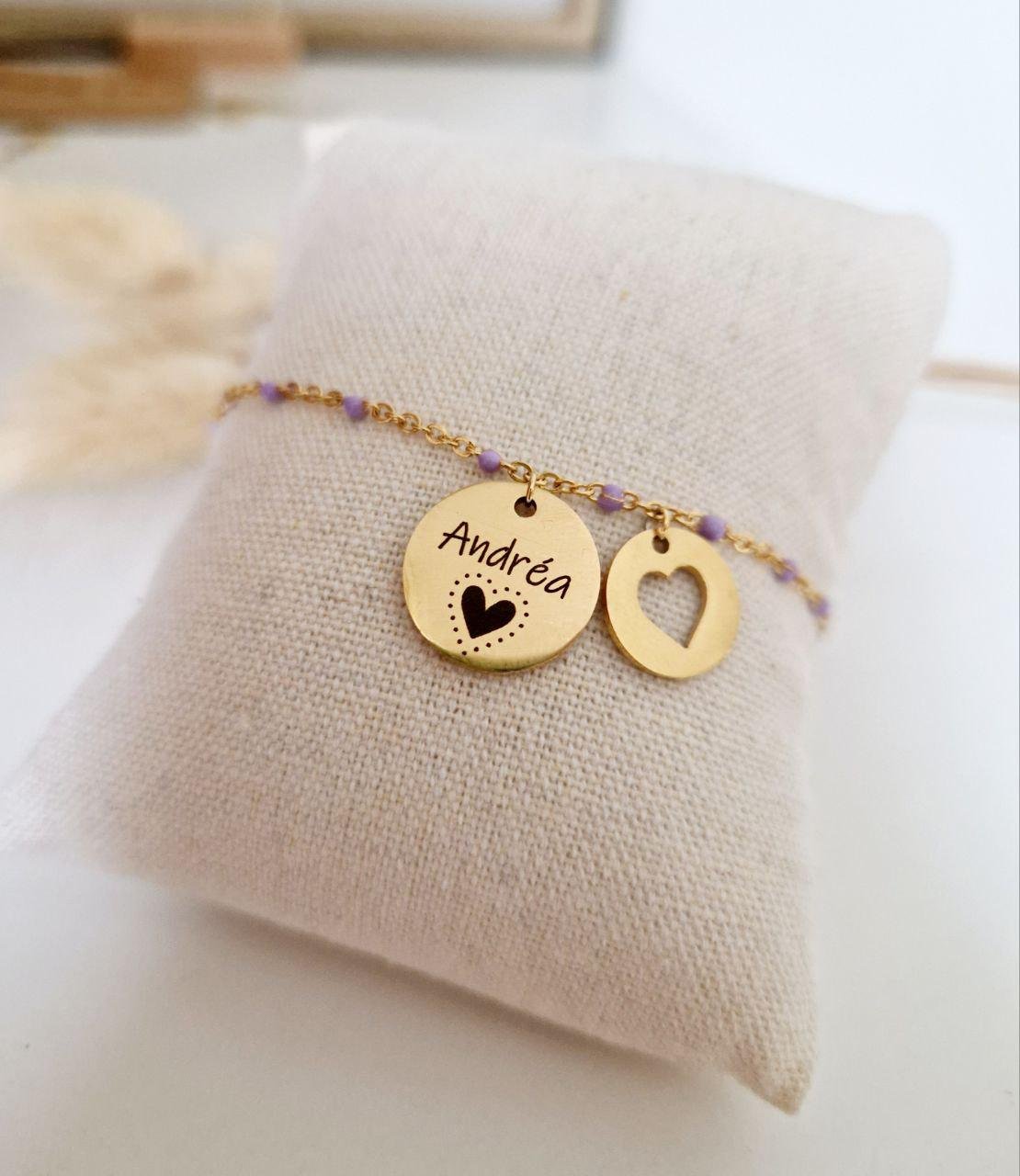 Bracelet personnalisé médaille gravée et chaîne perlée – 14 couleurs - photo 7
