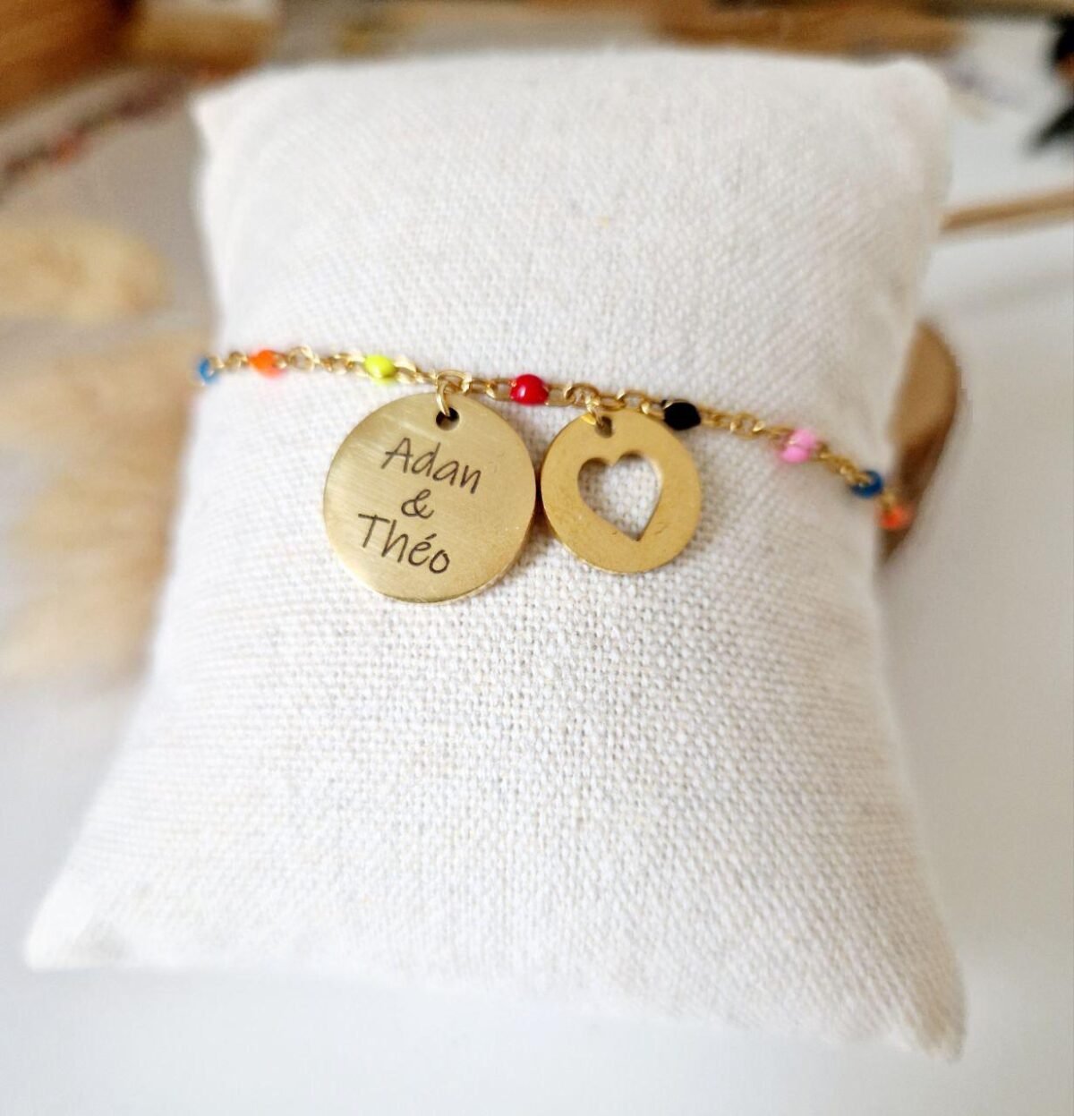 Bracelet personnalisé médaille gravée et chaîne perlée – 14 couleurs - photo 6
