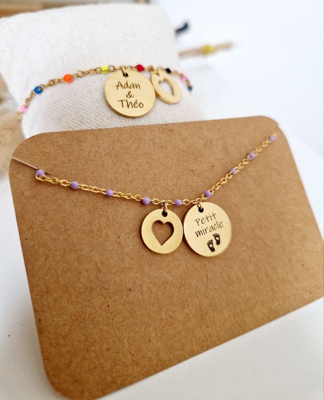 Bracelet personnalisé médaille gravée et chaîne perlée – 14 couleurs - photo 5
