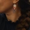 Boucles d'Oreilles Tissées "Rosace" — Estampe Fleurie & Franges Rose Rouge - photo 2