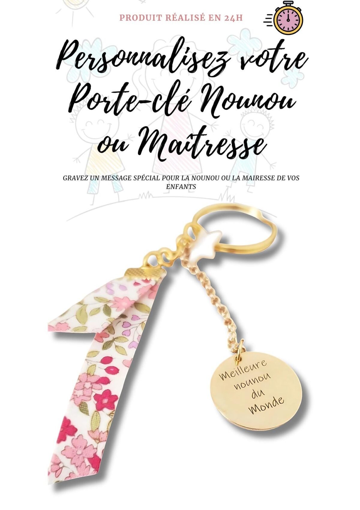 Porte-clés personnalisé Merci Nounou – gravure et carte aluminium - photo 5