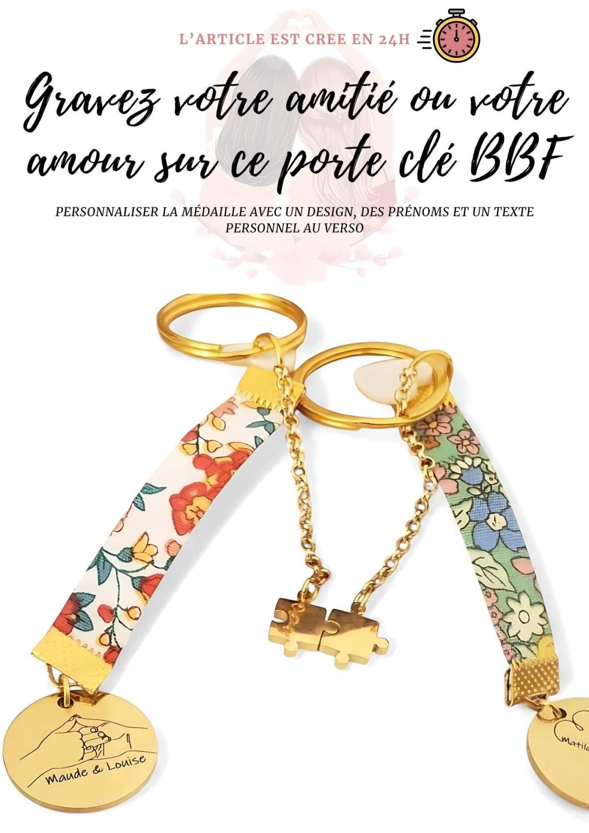 Porte-clés personnalisé meilleures amies – médaille gravée et tissu Liberty - photo 4 Porte-clés personnalisé meilleures amies – médaille gravée et tissu Liberty - photo 4
