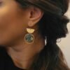 Boucles d'Oreilles Dorées "Canopée" — Demi-Cercle & Monstera Vert - photo 2