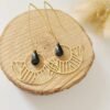 Boucles d'Oreilles Dorées "Black & Gold" — Éventail Ajouré & Goutte Noire - photo 5
